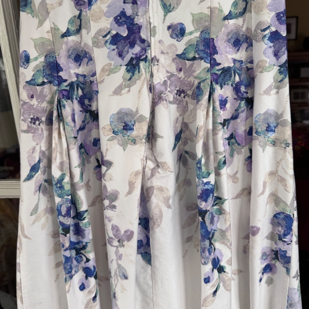 RALPH LAUREN A-LINE DRESS Sleeveless, White with Blue Floral Print in Sz. 14 - Picture 5 of 10
